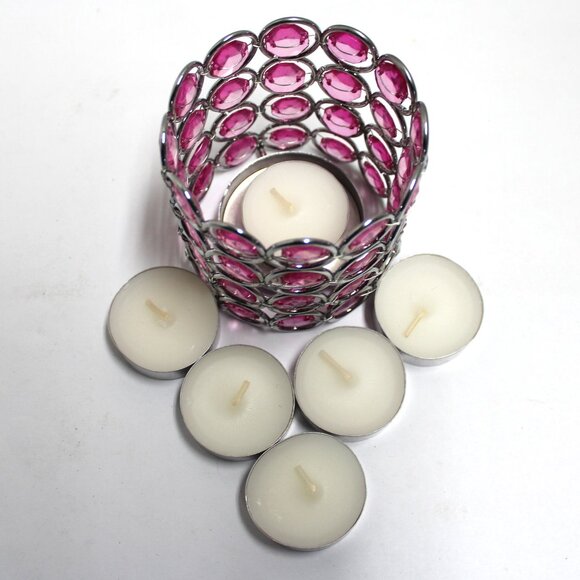 Older Avon Birthstone Colored Votive Holder - October - Pink - 6 Tealights - Picture 2 of 12
